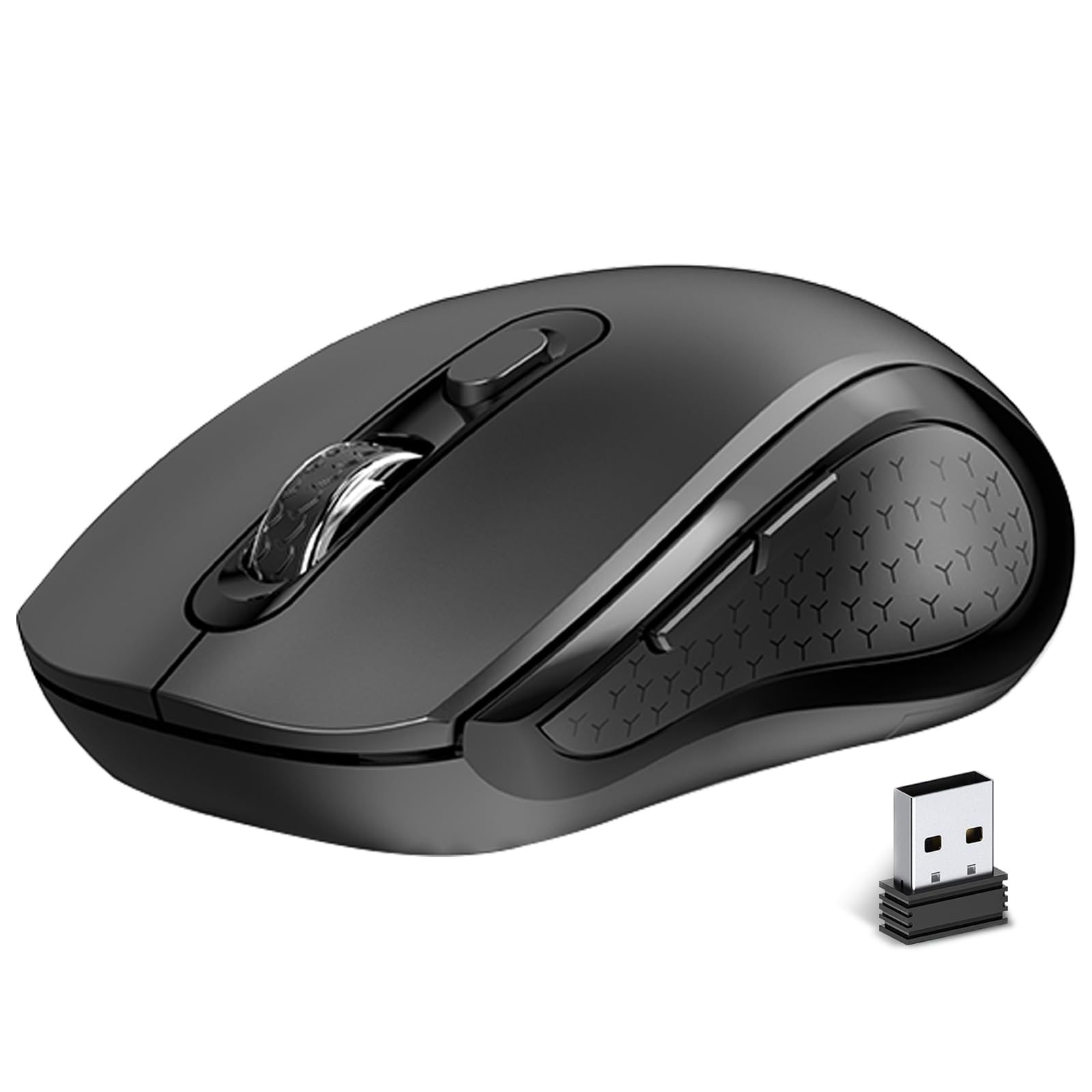 Wireless Mouse Ergonomic, Side Buttons Mouse, 2400 DPI, Silent and Anti Slip Roller Cordless Mice, 2.4Ghz with USB Receiver, 6 B