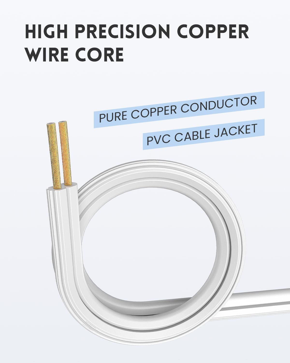 Plugtul Indoor Extension Cord 6 Ft, 2 Prong White Extension Cord, 3 Polarized Outlets With Safety Cap Protect For Home Office, 1