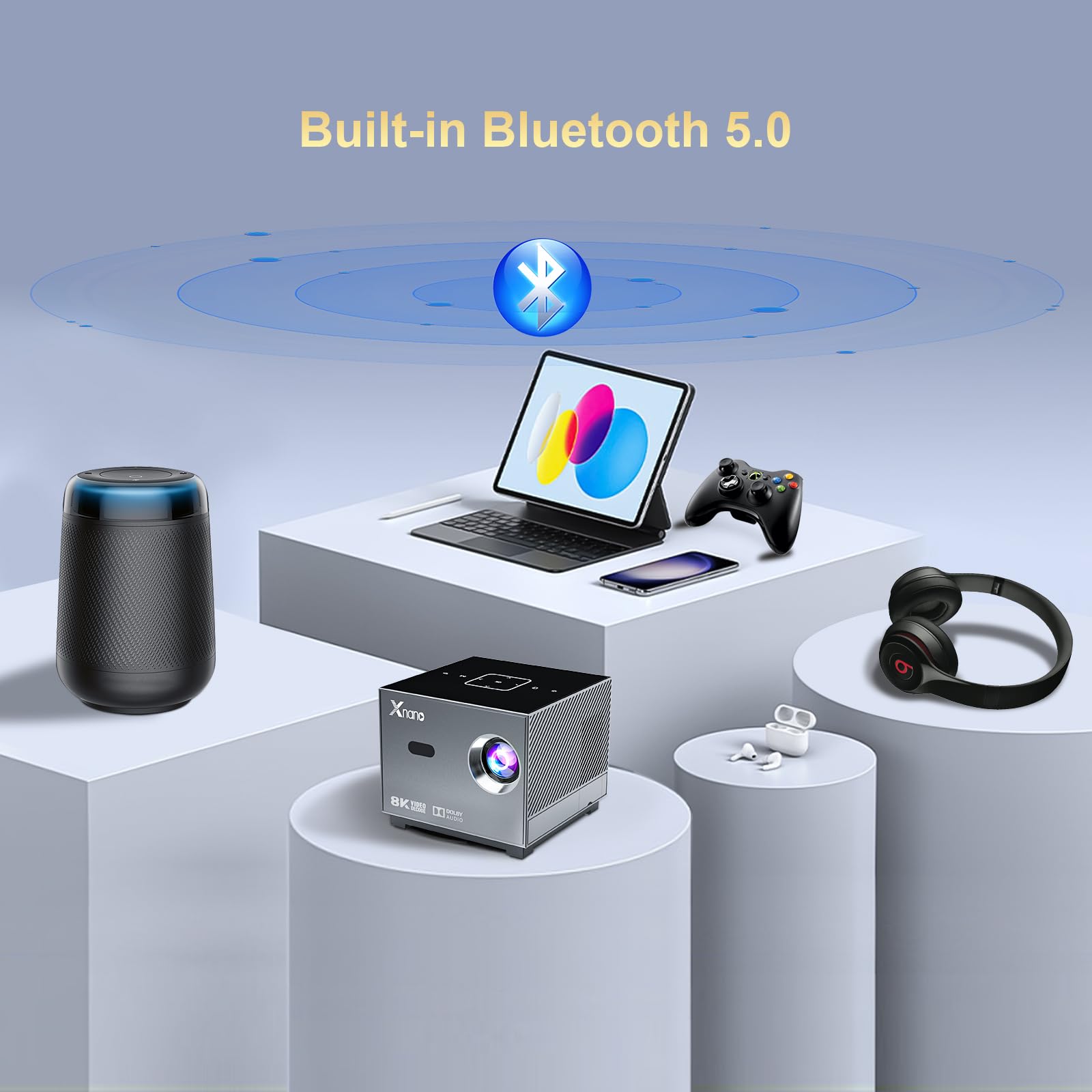 [8K/4K Video Decode Support & Electric Focus] Xnano Mini Projector With 5G Wifi And Bluetooth, Portable Smart Movie Projector Fo