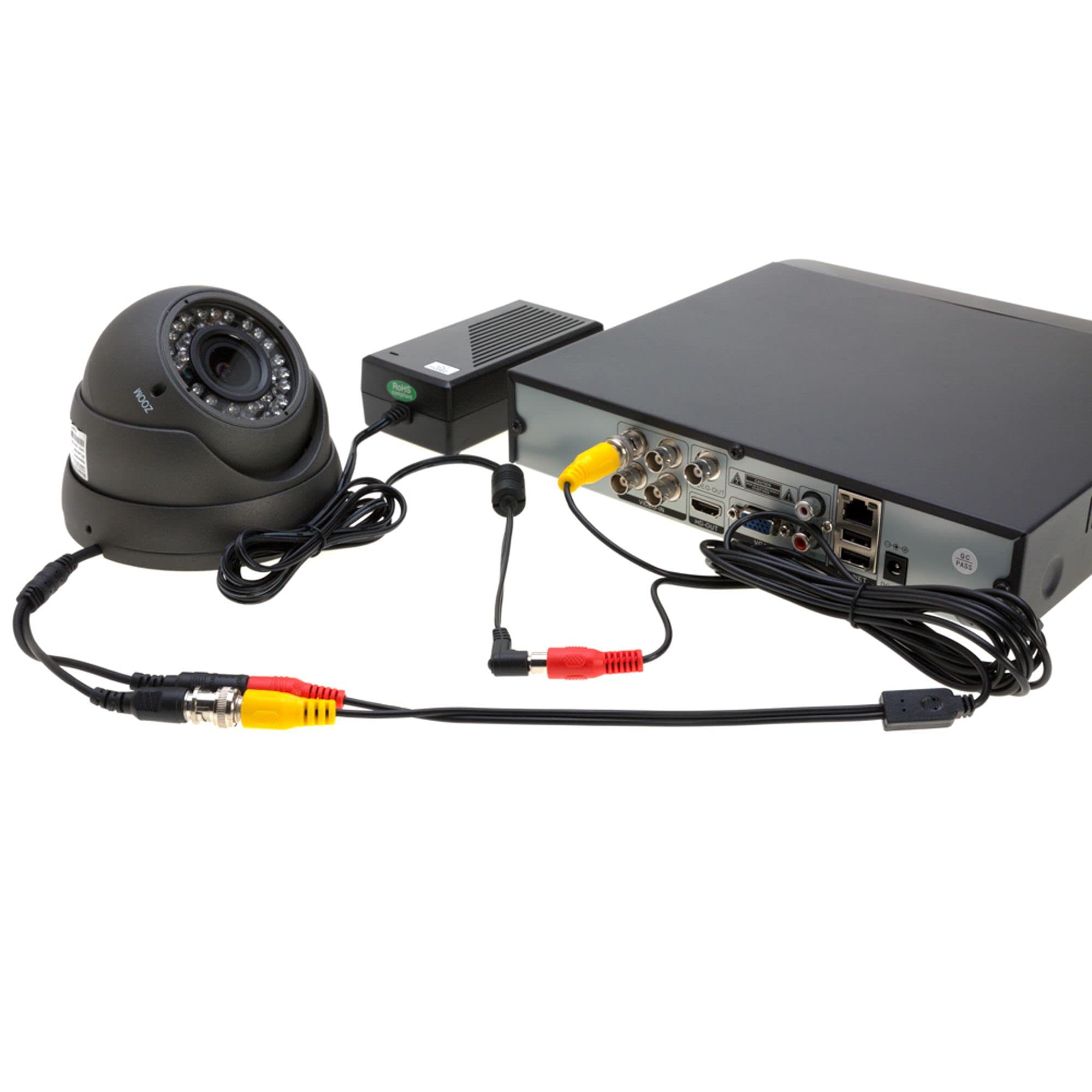 100Ft Black Premade Bnc Video Power Cable Extension Wire For Cctv, Security Camera, Dvr, Surveillance System, All In One Plug &