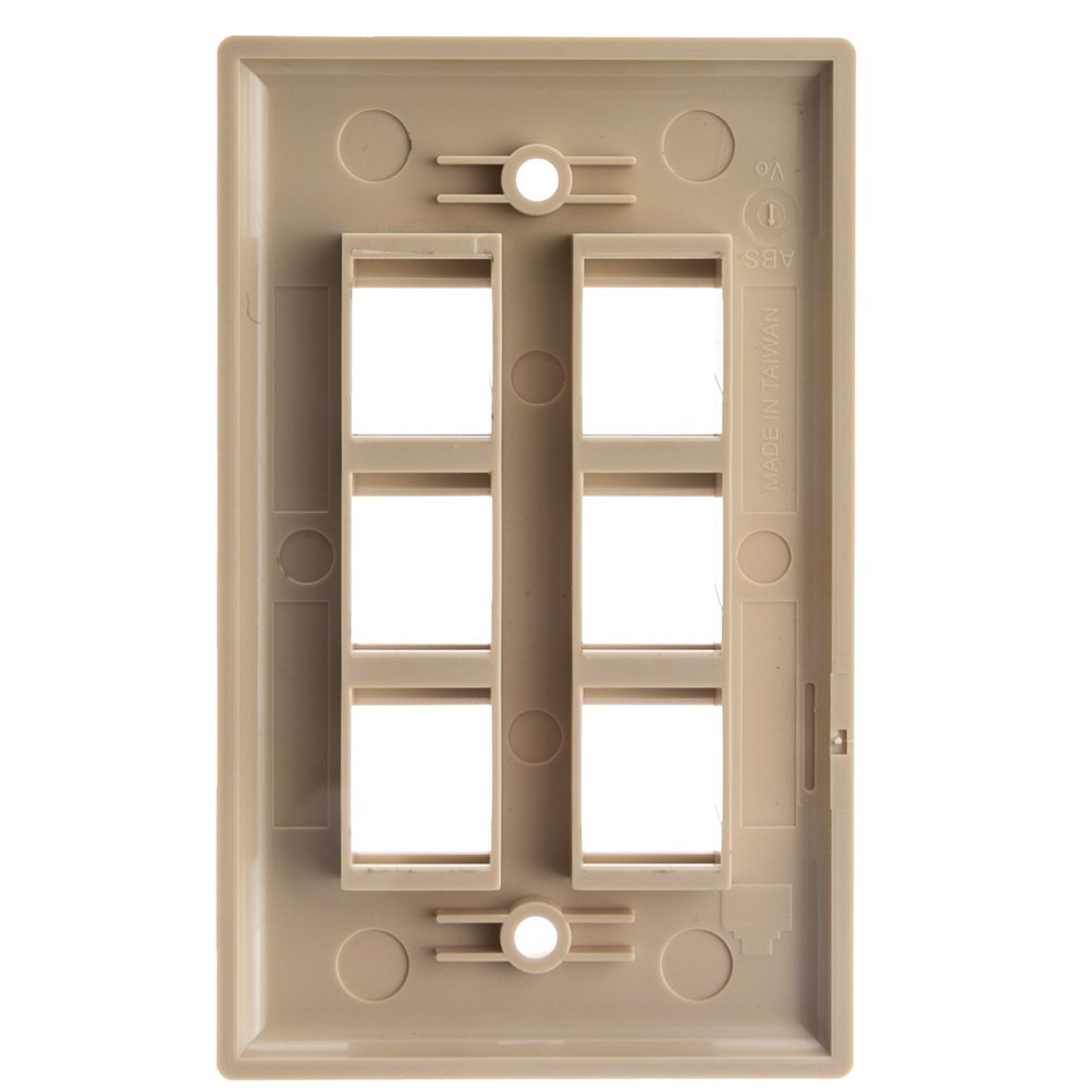 Keystone Wall Plate 6 Port, Beige (Cat5E, Cat6, Coax (Video), Aux (Cat6 For Data, Ip Phone, Pots Or Other), Single Gang, Cablewh
