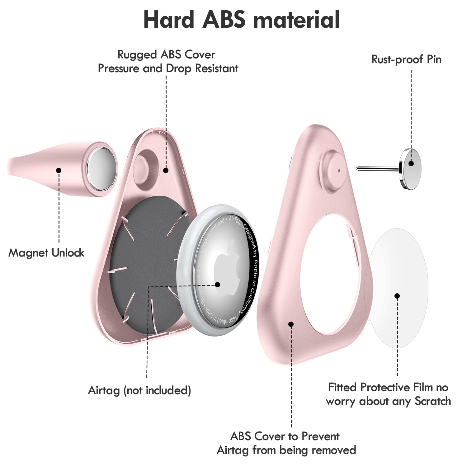 JUCONU Hidden Anti-Removal Airtag Holder for Kids 2 Pack - Silicone & ABS Case with Pins (Pink, White)