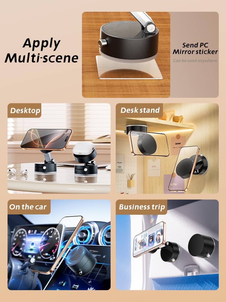 Dreambee Upgraded Vacuum Magnetic Car Phone Holder,Strong Suction Cup Car Phone Mount,Foldable&Retractable Phone Holders For You