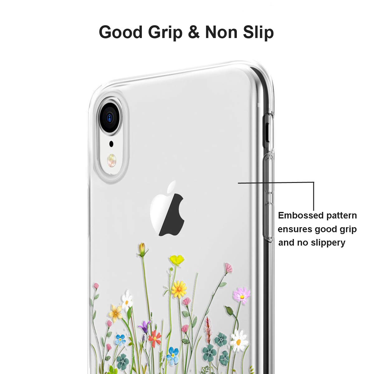 Unov iPhone XR Case Slim Protective TPU Embossed Flower Bouquet 6.1 Inch