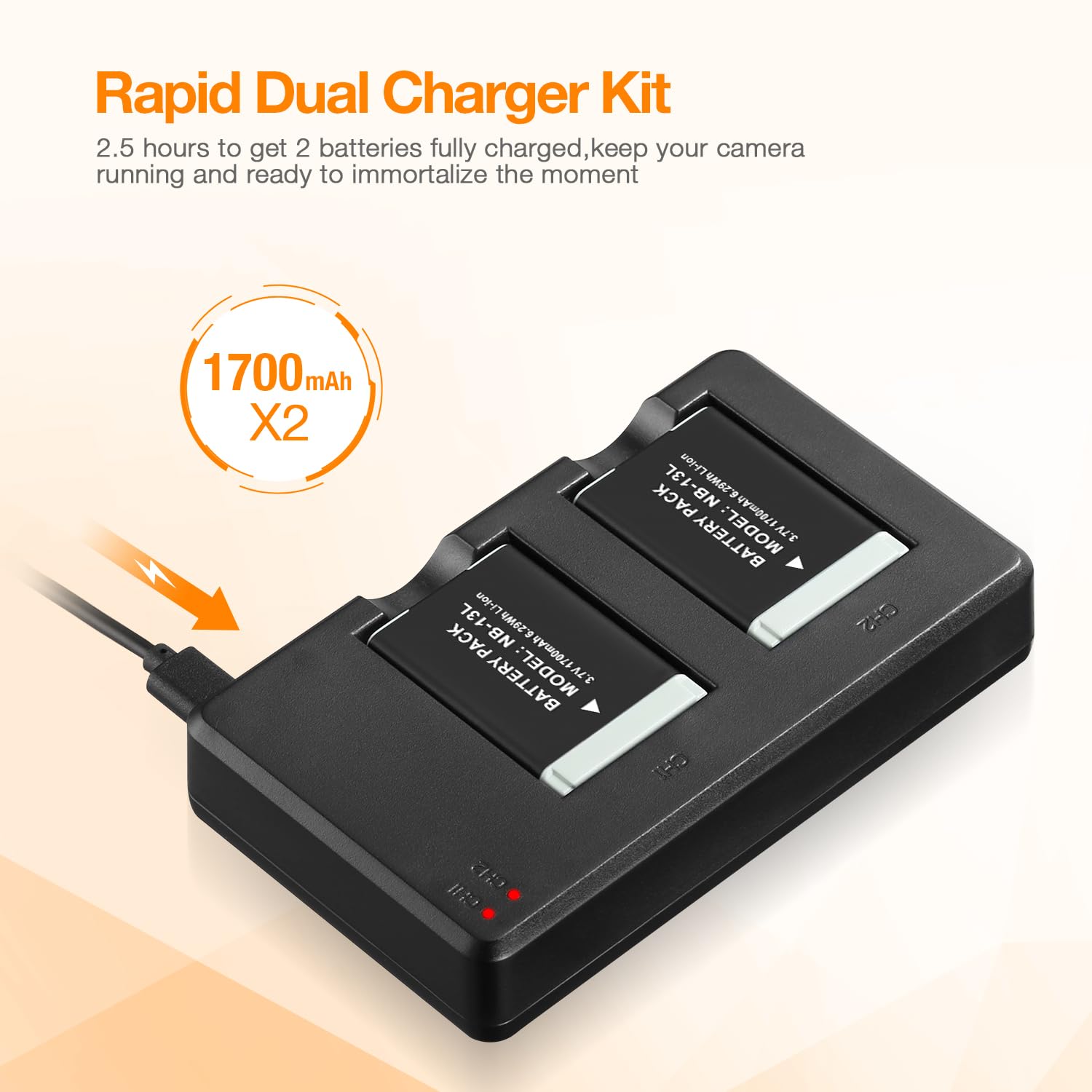 Nb-13L Battery 2-Pack And Usb Dual Battery Charger For Powershot Sx720 Hs, Sx730 Hs, Sx740 Hs, Sx620 Hs, G1 X Mark Iii, G5 X, G7