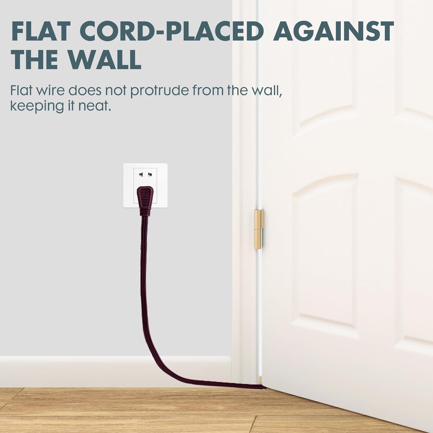 Palarine Brown Flat Plug Extension Cord 12 Ft, Indoor Extension Cord, 16/3 Spt 3 13A 3 Prong Power Cord For Kitchens, Behind Fur