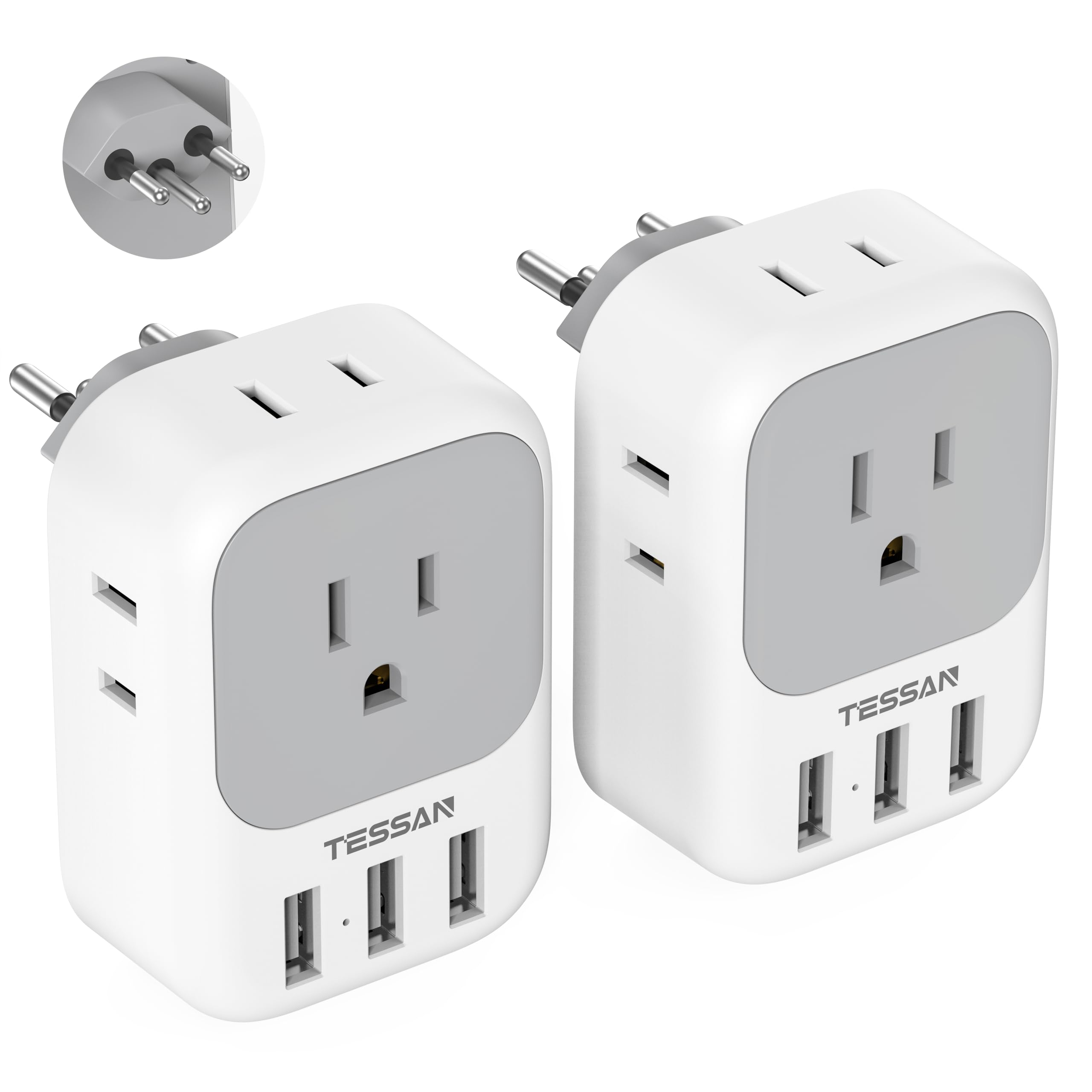 Switzerland Power Adapter 2 Pack, Tessan Swiss Travel Plug Adaptor With 4 Outlets 3 Usb Charging Ports, Type J Plug For Us To Sw