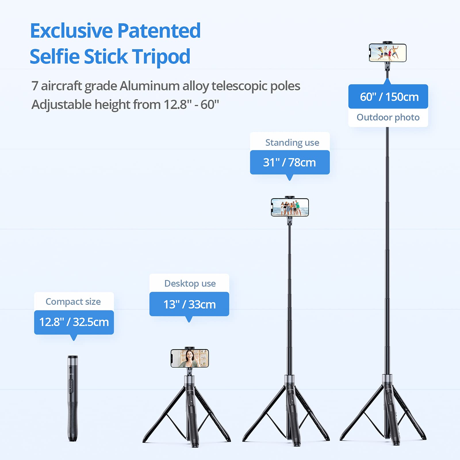 Atumtek 60 Selfie Stick Tripod, All In One Extendable Phone Tripod Stand With Bluetooth Remote 360 Rotation For Iphone And Andro