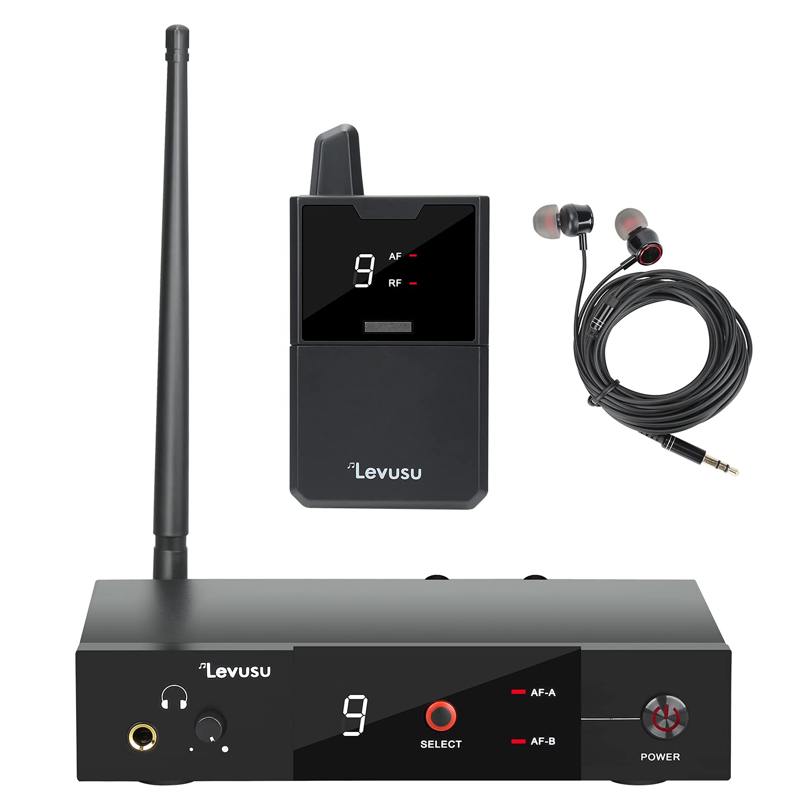 Levusu UHF Wireless in-Ear Monitor System with Earphone,180Ft, Rack Mount, Professional IEM Stereo System Transmitter and Beltpa