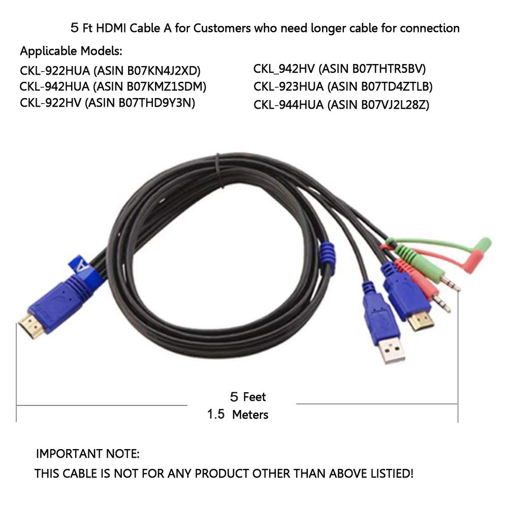 Ckl Hdmi Kvm Cable A 5 Feet (1.5 Meters) Dedicated Hdmi Dual Monitor Kvm Switches For Customer Who Needs Cable
