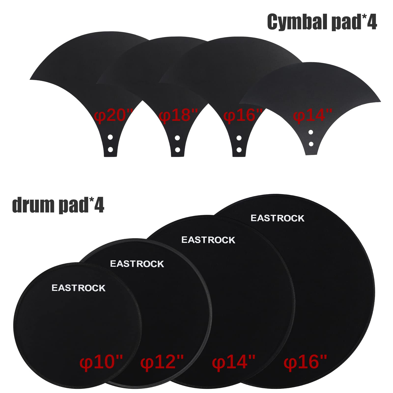 Eastrock Drum Mute Pads Set 11 Pieces With Cymbal Pad + Hi Hats Set Pad, Foam Drum Silencer Pads, Fit 10   , 12   , 14   , 16''