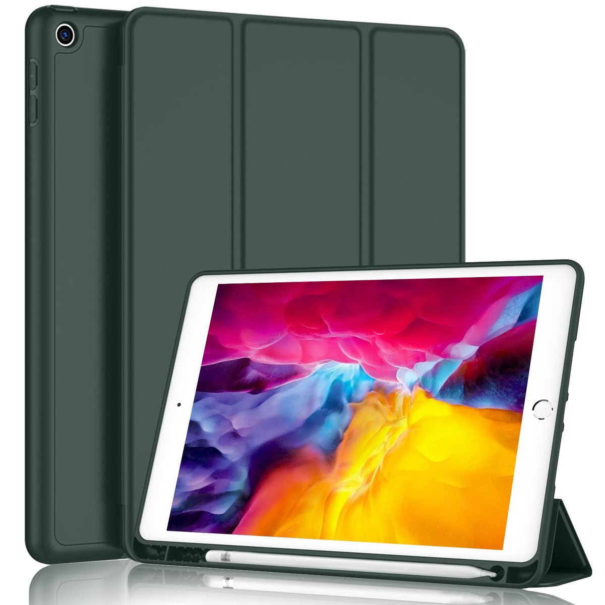 Imieet Ipad 9.7 Case (2018/2017 Model, 6Th/5Th Generation), Smart Cover With Pencil Holder And Soft Baby Skin Silicone Back And Full Body Protection, Auto Wake/Sleep Cover (Dark Green)