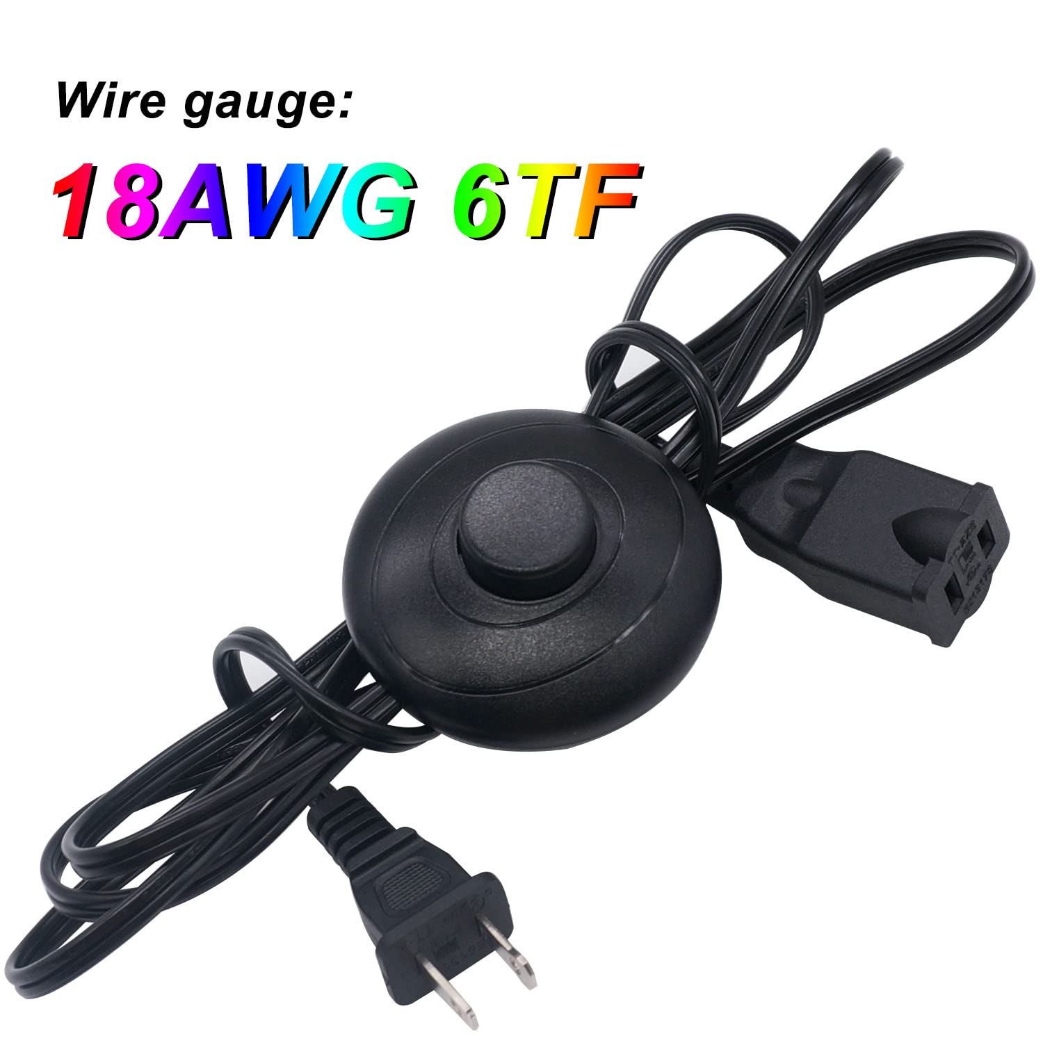 Weideer Floor Foot Pedal Switch With Extension Cord 18Awg 6Ft 2 Outlet Plug Cable Inline Push Switch On Off Lamp Foot Switch Chr