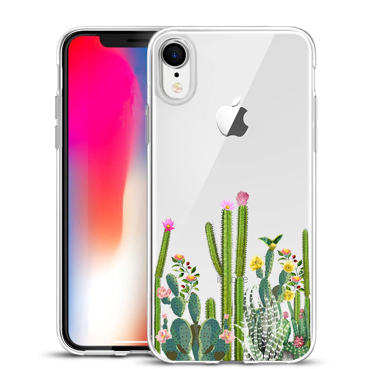Unov Case Compatible With Iphone Xr Case Clear With Design Slim Protective Soft Tpu Bumper Embossed Pattern 6.1 Inch (Cactus Suc