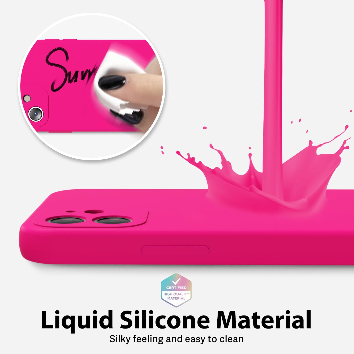 Oakxco For Iphone 12 Mini Case Liquid Silicone, Neon Bright Solid Color, Soft Rubber Gel Elegant Aesthetic Cover, Thin Slim Tpu