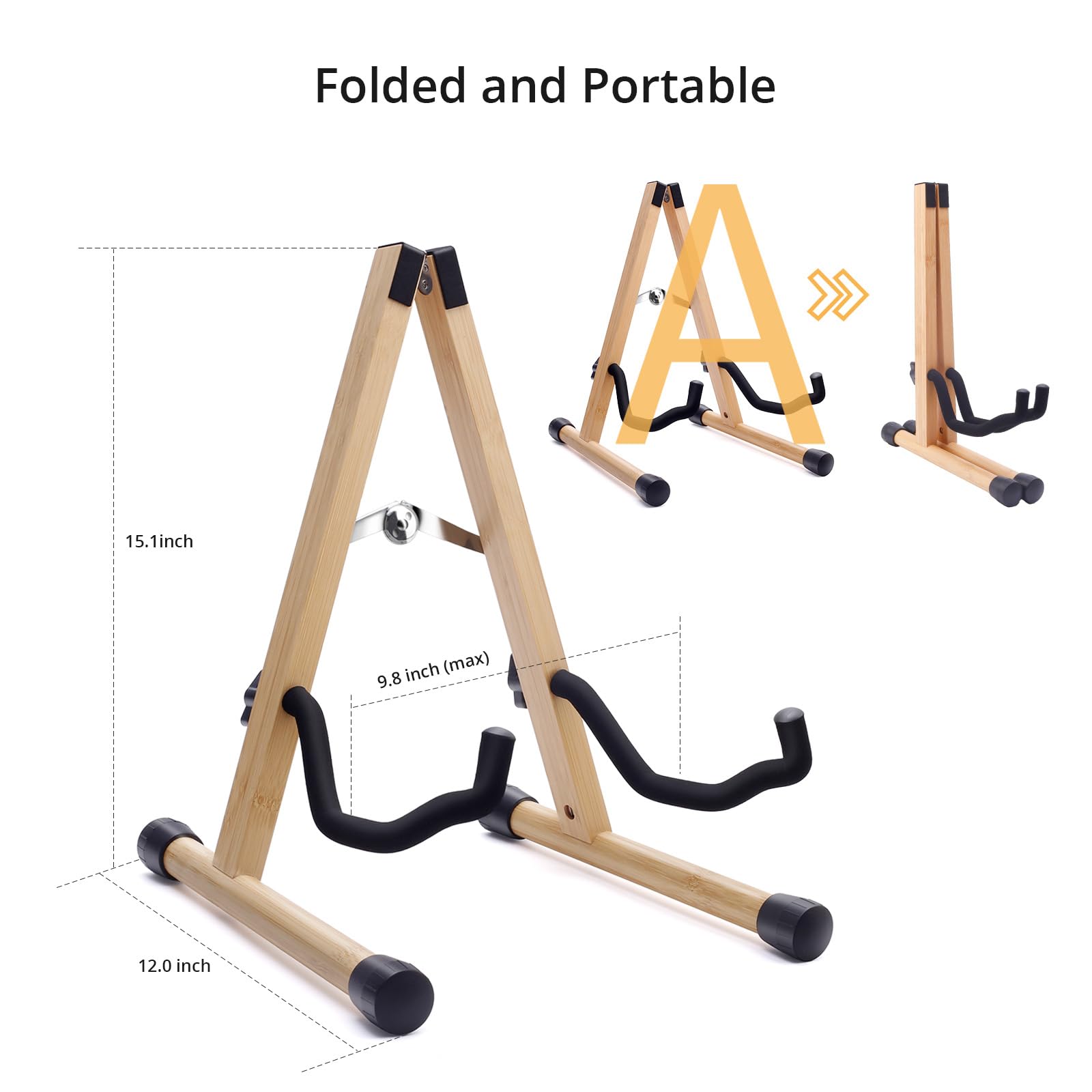 Muso Bamboo Guitar Stand, A Frame Folding Holder, Easy Assembly And Portable, For Acoustic Guitar, Electric Bass,Violin, Viola,C