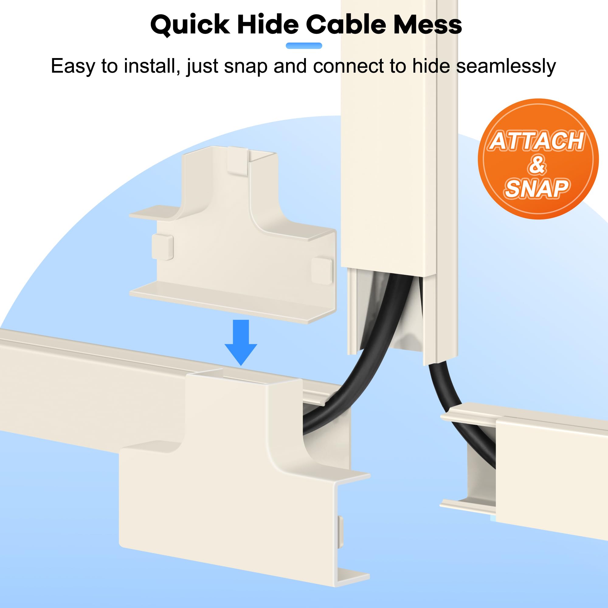126In Cord Hider Kit, Wire Hiders For Tv On Wall, Paintable Cable Management Kit, Wire Cover For Wall Mount Tv, Hide Wires Along