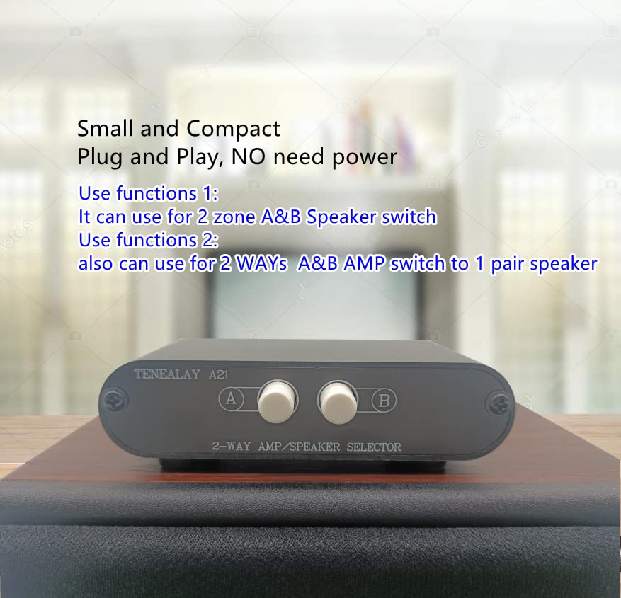 Tenealay 2 Way Stereo Amplifier Speaker Selector, Ab Speaker Switch 2 Zone Distribution, Amp Switcher Box, Spk Controller A21