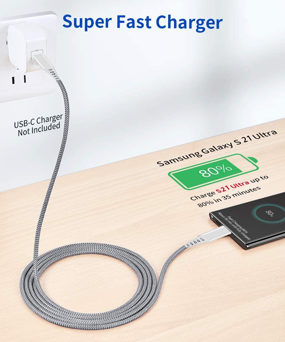 Long Usb C To Usb C Charger Cable 10Ft 2Pack Charging Cord For Samsung Galaxy S22 S23 S20 S21 Plus Ultra Fe 5G,Note 20/10,Note10