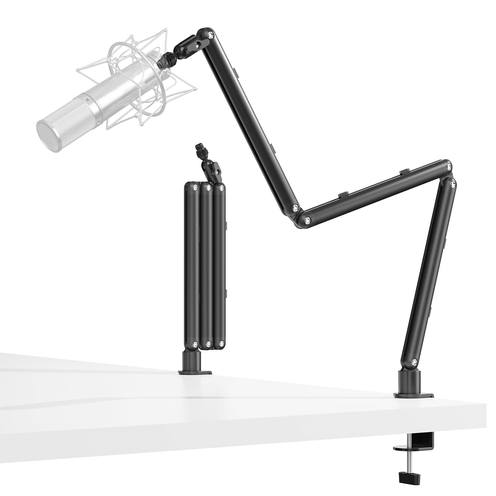 IVVIC Adjustable Microphone Boom Arm for Lightweight Mics, 30-inch Rotatable Desk Stand with Cable Management & 3/8 5/8 Threads,