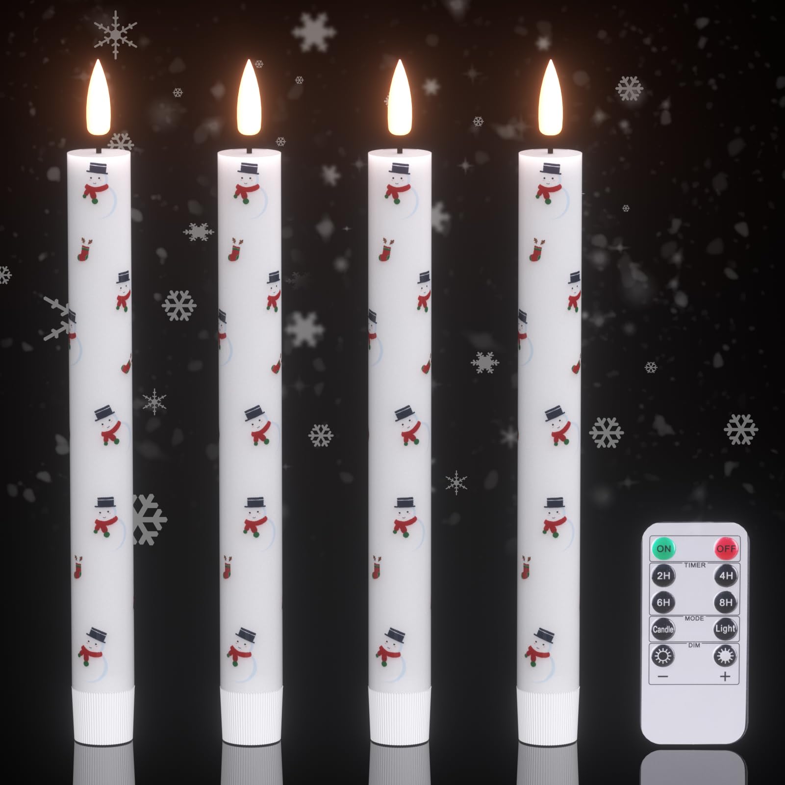 Dromance Snowman Flameless Taper Candles Battery Operated With Remote And Timer, Real Wax 3D Wick Flickering Led Taper Candles D