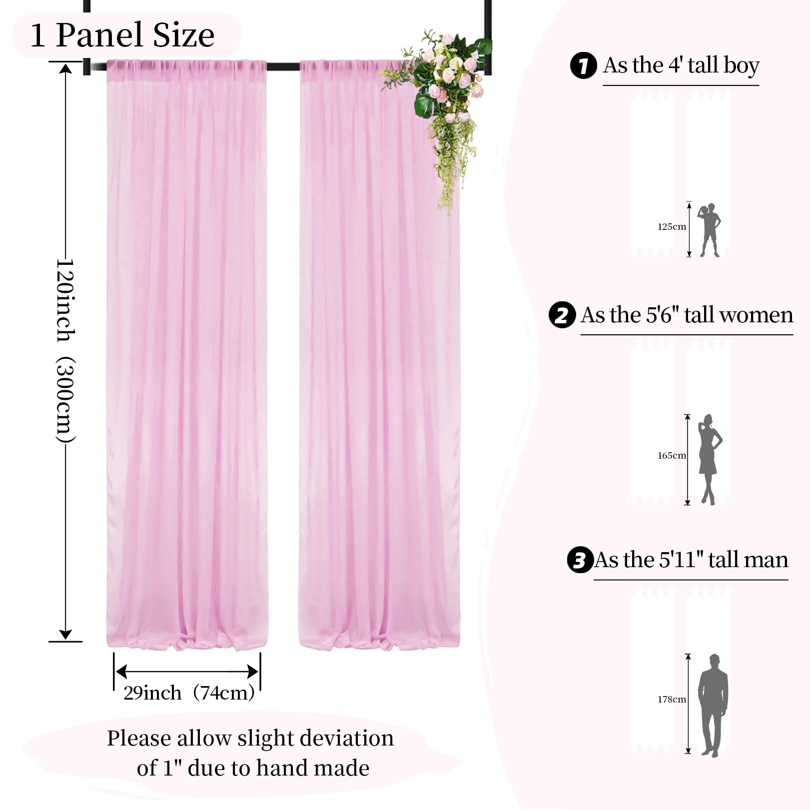 Duobao Pink Chiffon Backdrop Curtain 2 Panels 29X120 Inch Wedding Chiffon Backdrop Drapes Beach Curtains For Living Room Voile W