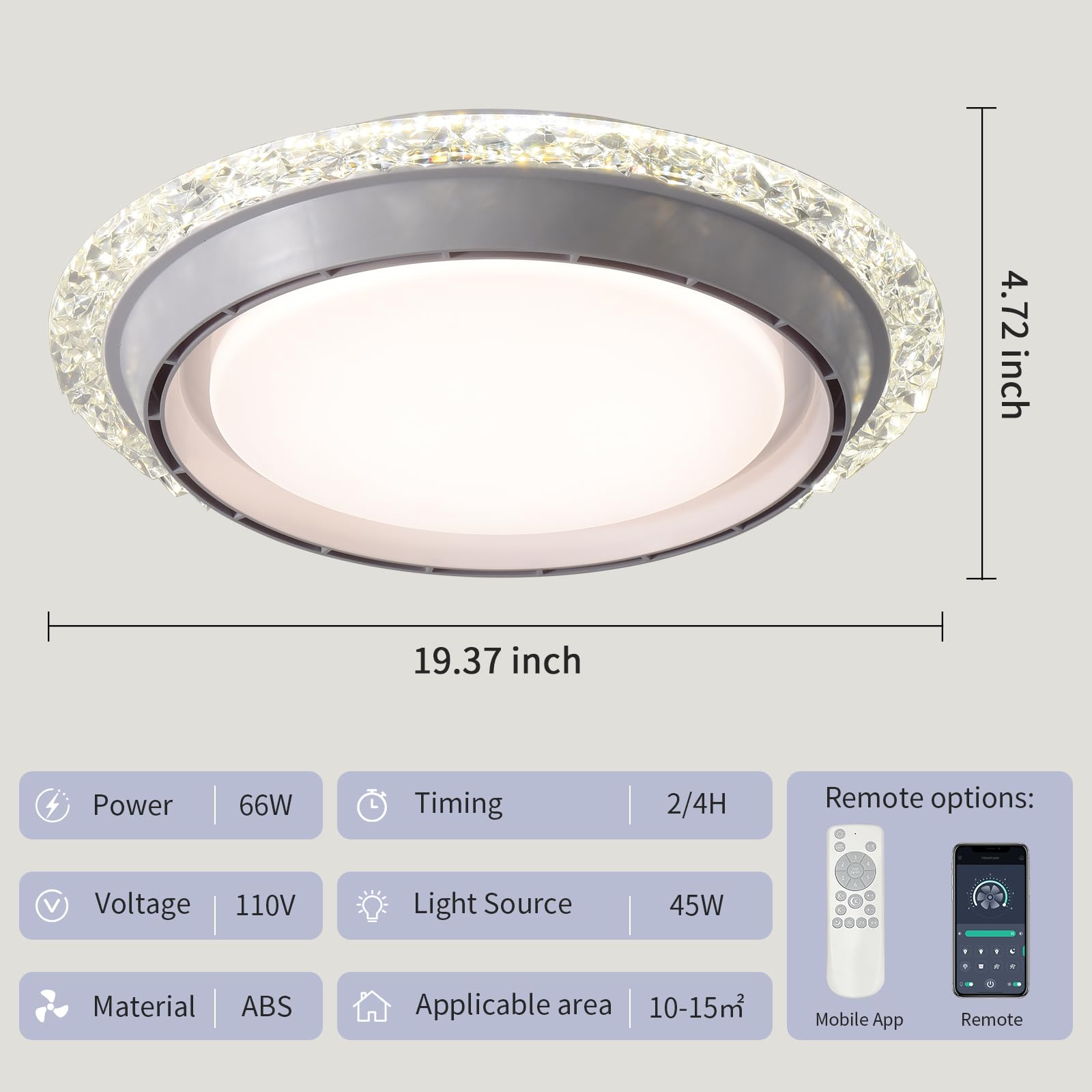 Ahawill 19.29 Bladeless Ceiling Fan With Light,Modern Crystal Ceiling Fan With Remote Control,Enclosed Flush Mount Fandelier,6