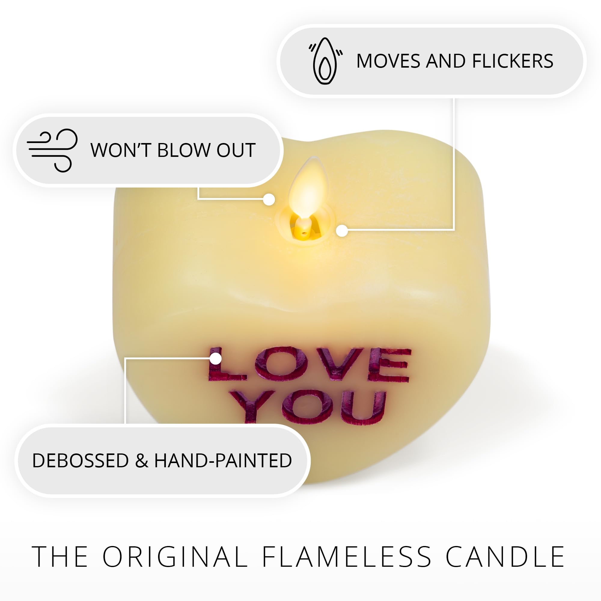 Luminara Candy Heart Love You Lemon Chiffon Candle  Flameless Real Flame Romantic Battery Operated Led Decor  Valentine'S Day Co