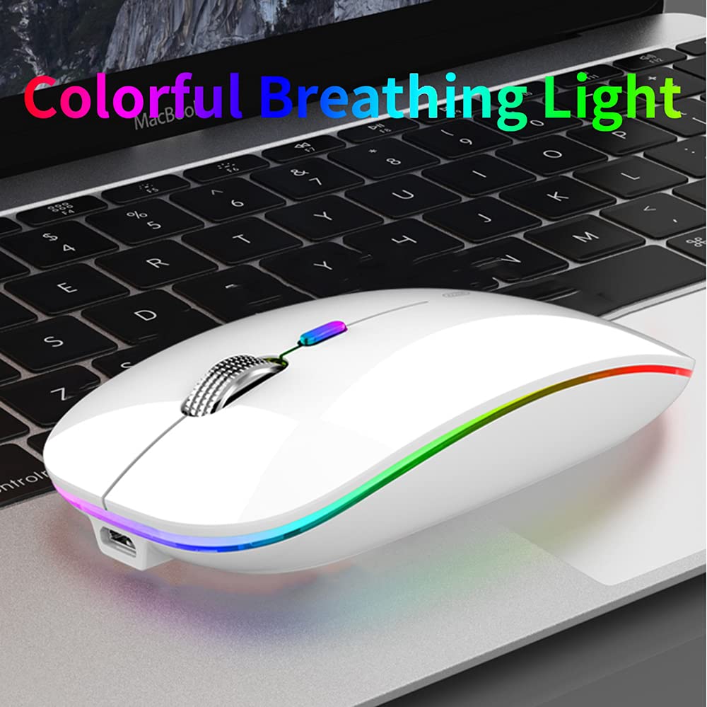 Uiosmuph Led Wireless Silent Mouse, G12 Slim Rechargeable, 2.4G Portable Usb Optical Wireless Computer Mice With Usb Receiver An