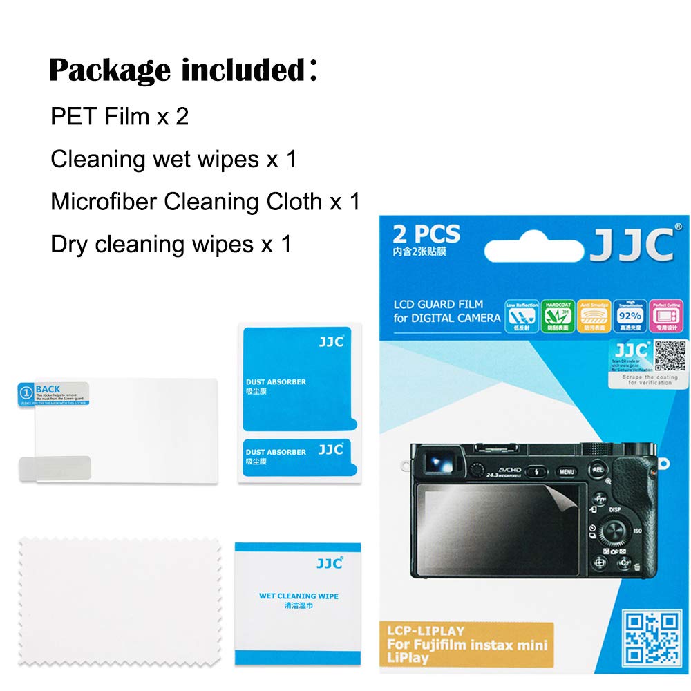 Jjc 2 Pack Pet Film Screen Protector Compatible For Fujifilm Instax Mini Liplay Anti-Fingerprint Anti-Scratch Water-Resistant 3H