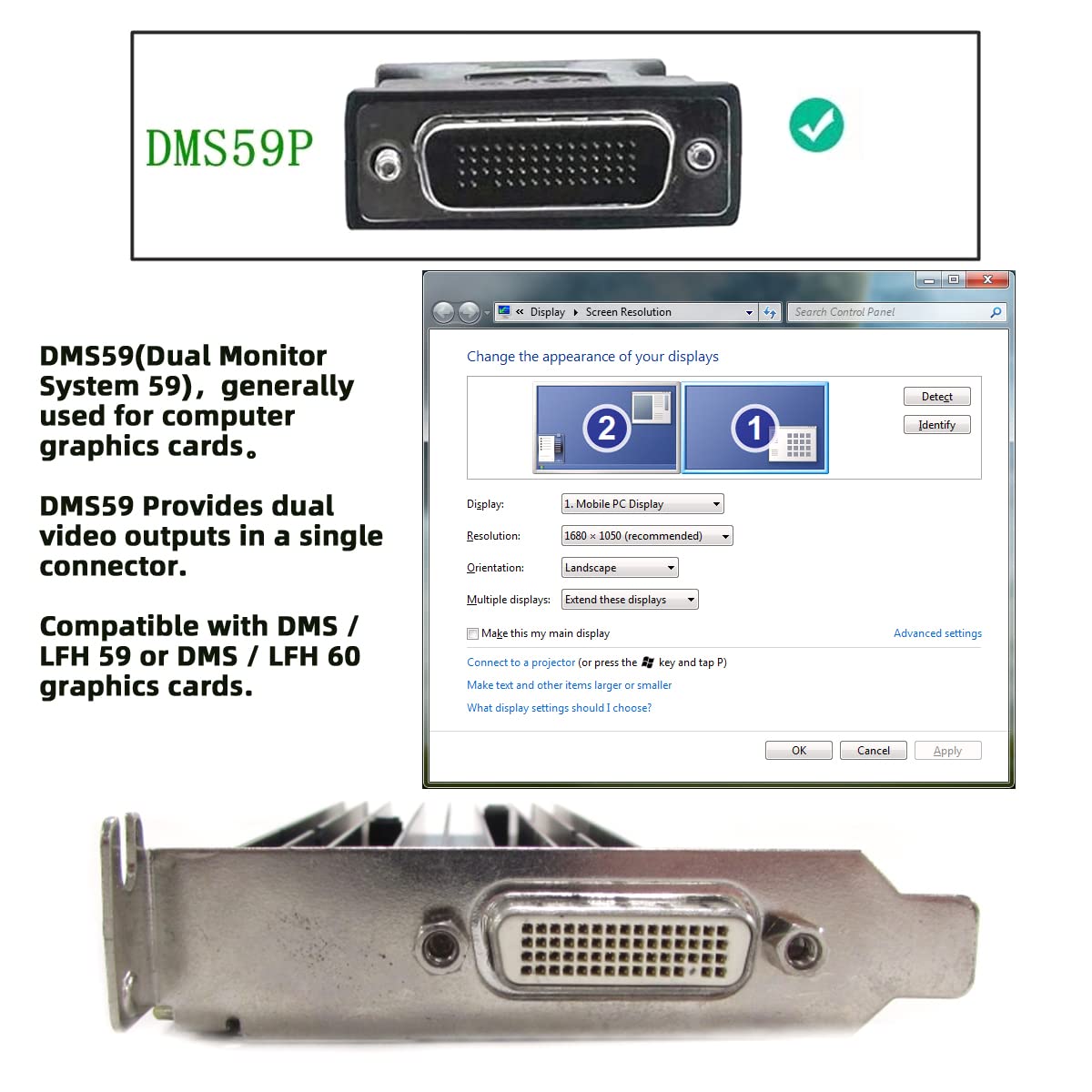 Chenyang Lfh Dms-59Pin Male To Hdmi 1080P Female Extension Adapter For Pc Graphics Card