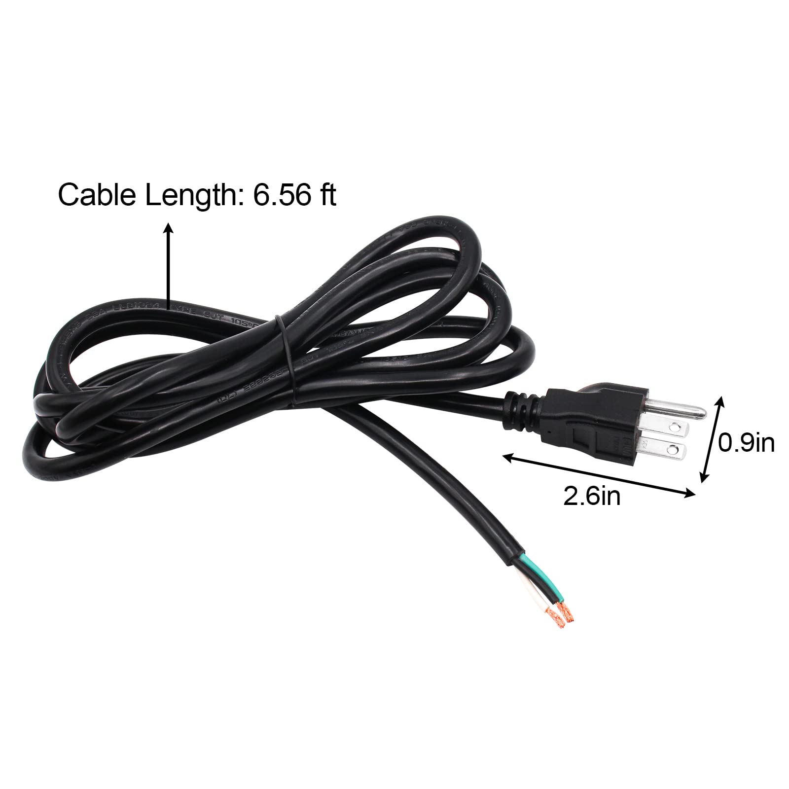 18 Gauge Replacement Power Cord,6.46Ft Cable 110V 115V 120V 125V 300V Pigtail For Appliance, Nema 5 15P Plug Us Sjt 18Awg (18/3)
