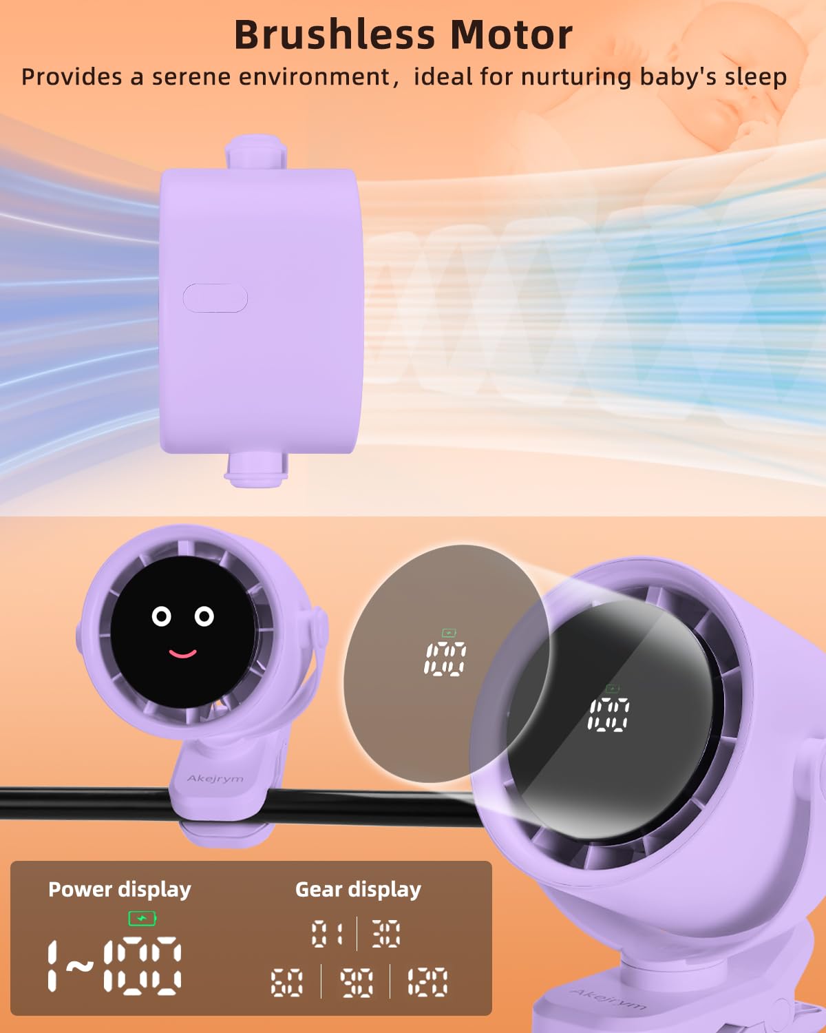 Akejrym Clip On Fan For Bed, Portable Fan For Travel, Small Powerful 5 Speed Quiet 360 Rotate, Air Turbo Tech & Digital Display,