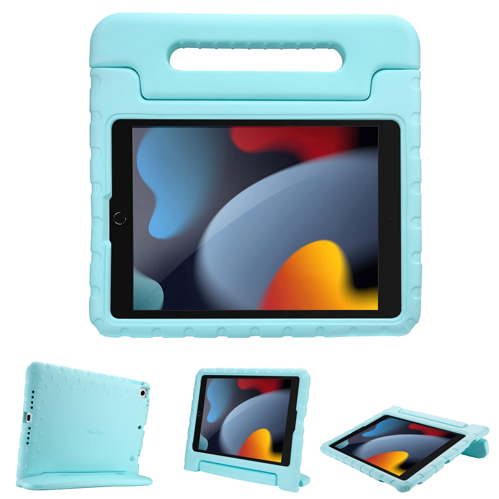 Procase Ipad 9Th Generation Case/Ipad 8 Case/Ipad 7 Case For Kids, Ipad 10.2 Case 2021 2020 2019/Ipad Air 10.5/Ipad Pro 10.5 Kids Case, Shockproof Lightweight Case With Convertible Handle Stand Aqua