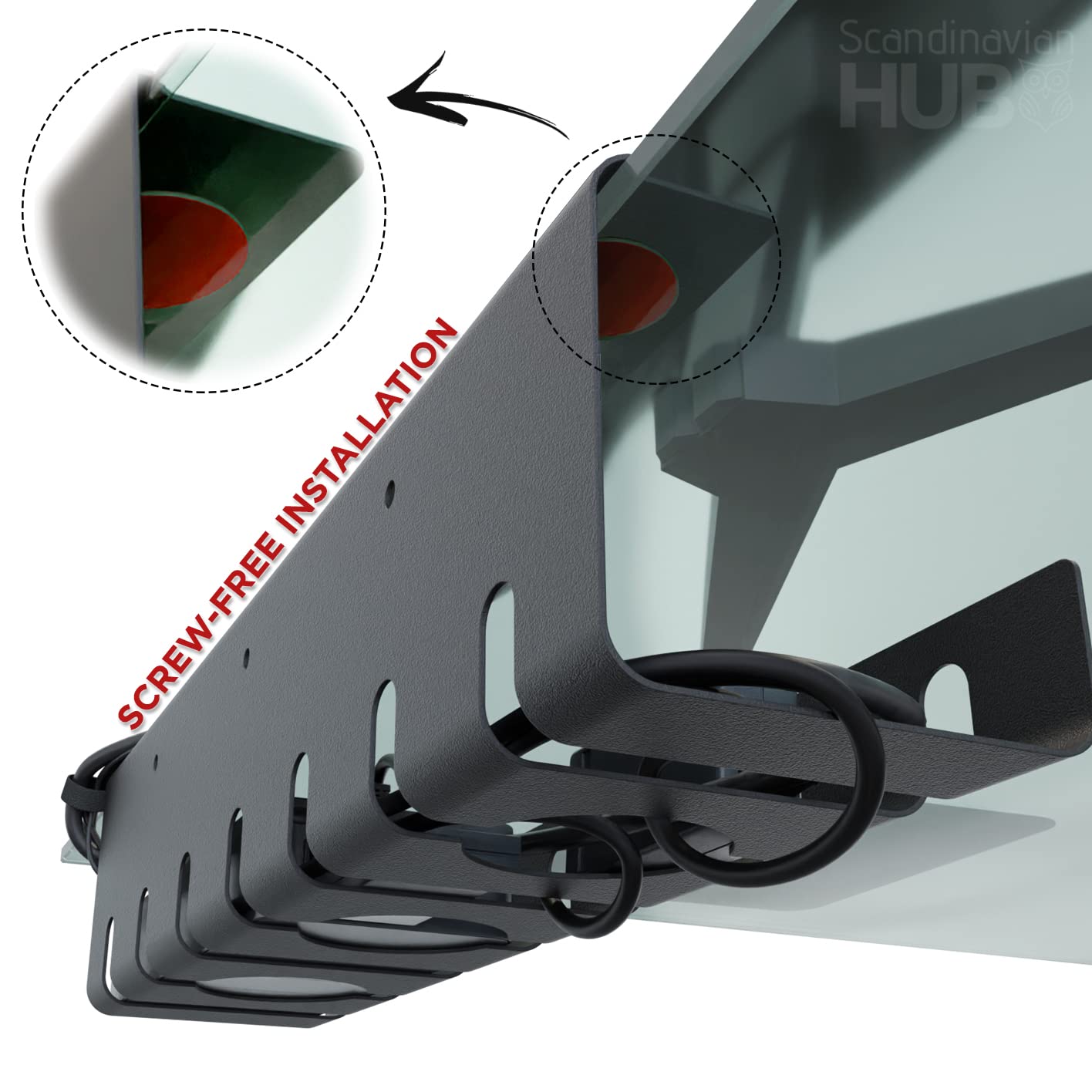 Under Desk Cable Management Tray   No Drill Cable Management For Glass Desk. Under Desk Cable Organizer For Wire Management. Perfect Standing Desk Cable Management Rack (Black   Set Of 2)