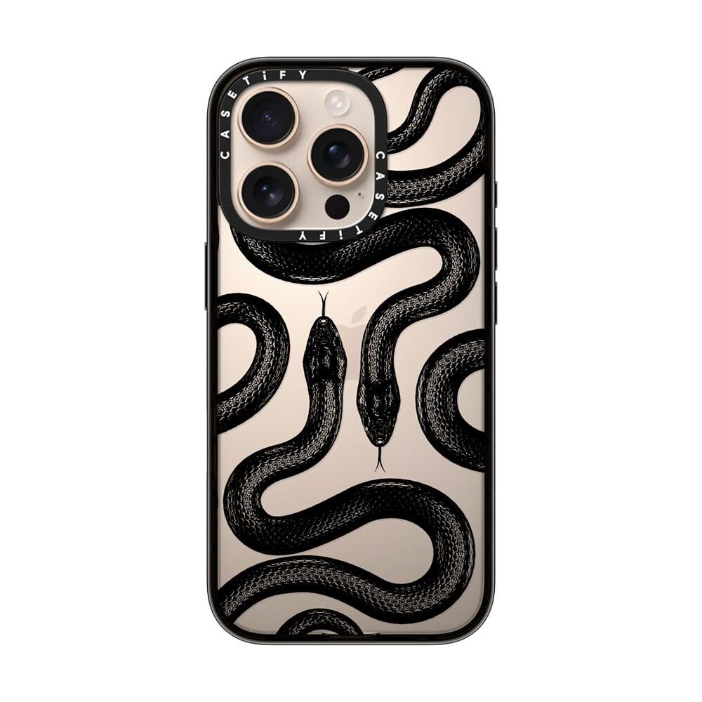 Casetify Compact Case For Iphone 16 Pro [Lightweight / 4 Ft. 2X Military Grade Drop Protection/Slim]   Black Kingsnake   Clear B