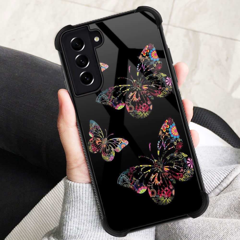 ZHEGAILIAN Phone Case for Samsung Galaxy S21 Plus 5G, Flower Butterfly Design, TPU & Organic Glass, 6.7-inch