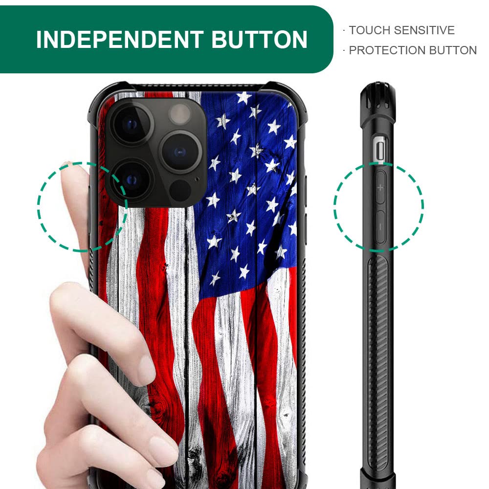 Iphone 14 Case,Wood Us Flag Iphone 14 Cases For Men Boy,Drop Protection Cool Pattern With Soft Tpu Bumper Case For Apple Iphone