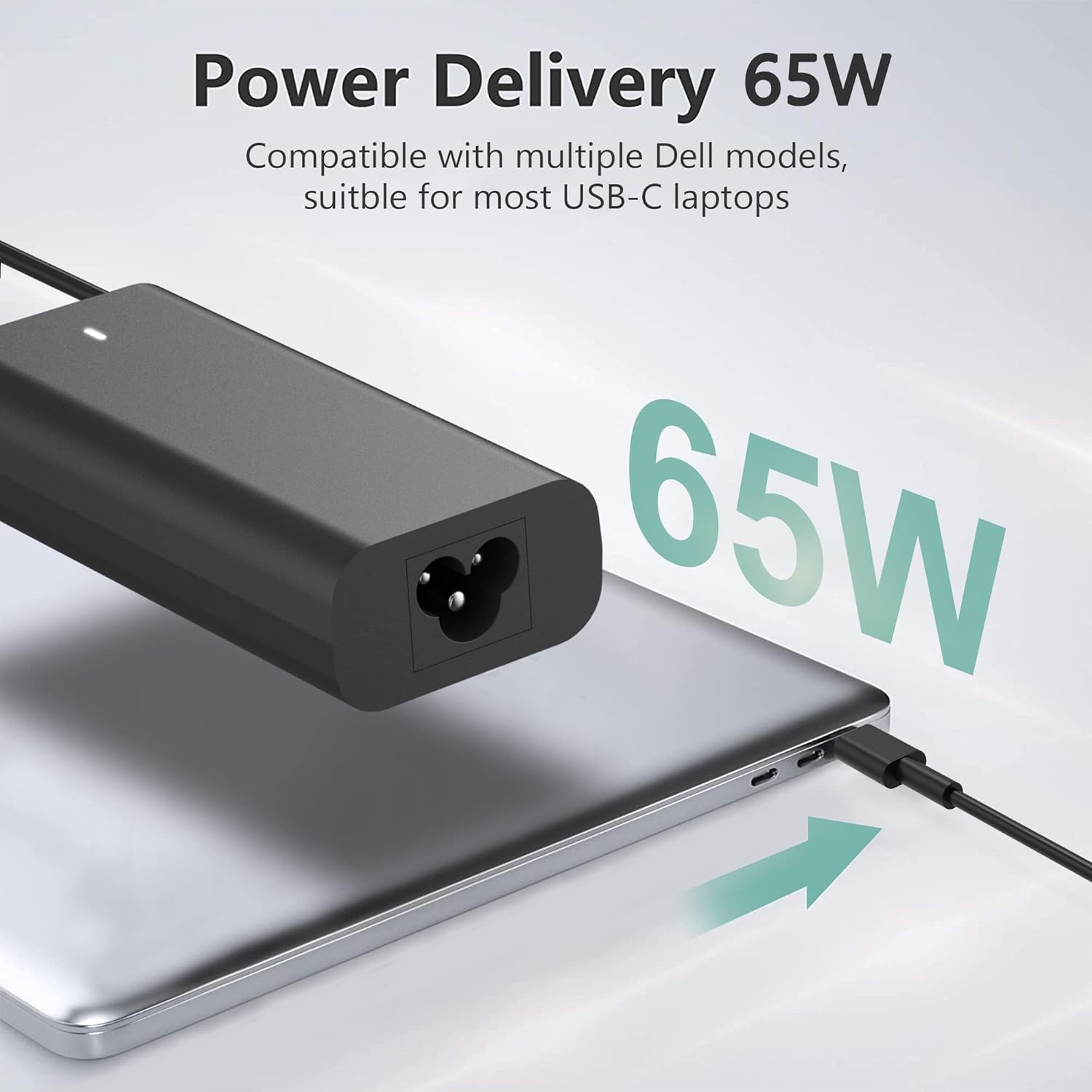 65W Usb C Laptop Charger For Dell Latitude 5285 5289 5290 7212 7275 7285 7290 7390 7420 Dell Xps 13 9350 9360 9365 9370 9380 Chromebook 3100 3400 5190 Fast Charging  Power Cord Included