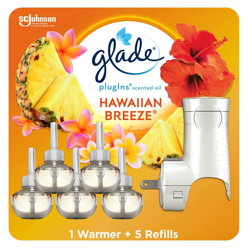 Glade Plugins Refills Air Freshener Starter Kit, Scented And Essential Oils For Home And Bathroom, Hawaiian Breeze 3.35 Fl Oz, 1
