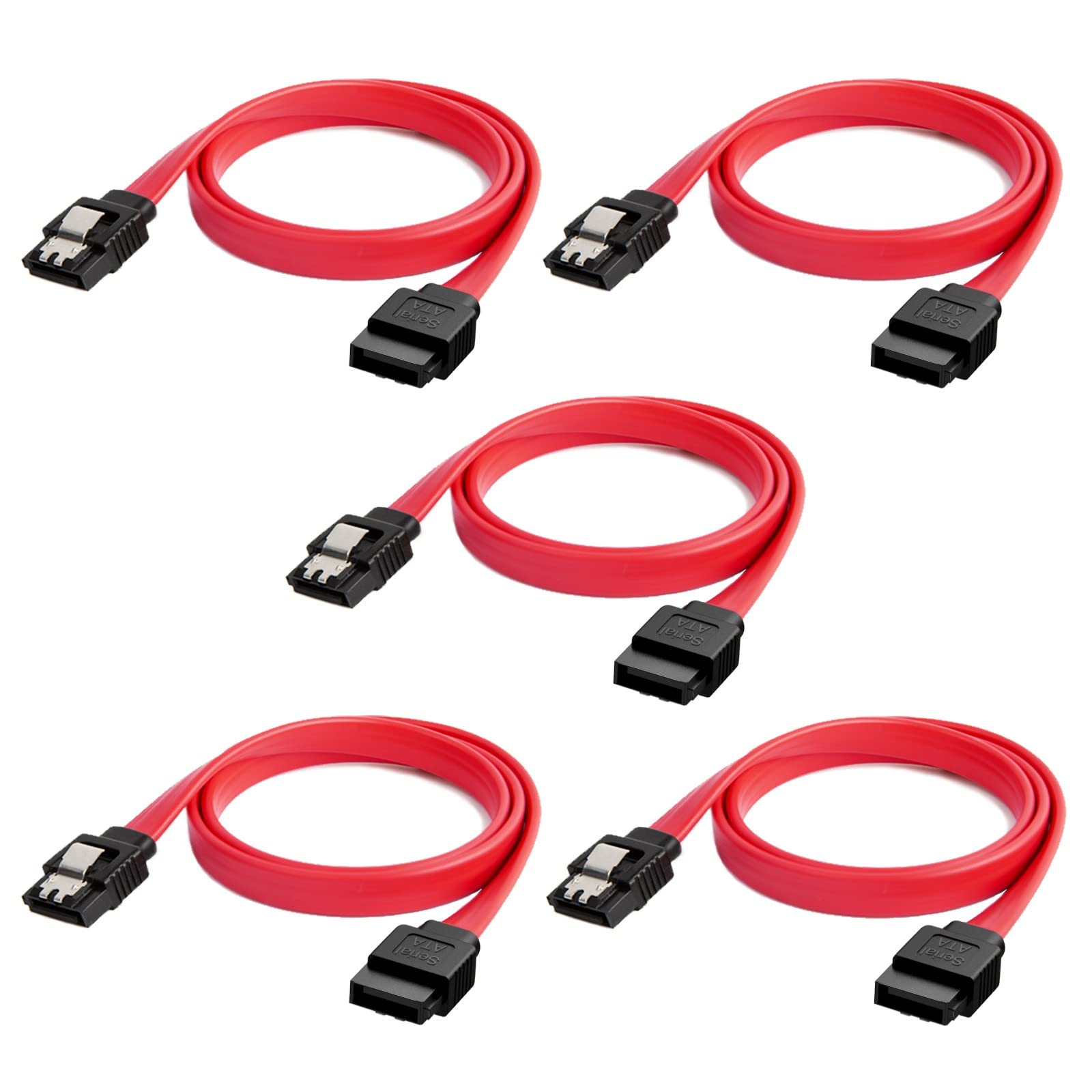 Cablecreation Sata Iii Cable, [5 Pack] 18 Inch Sata Iii 6.0 Gbps 7Pin Female To Female Data Cable With Locking Latch, Red