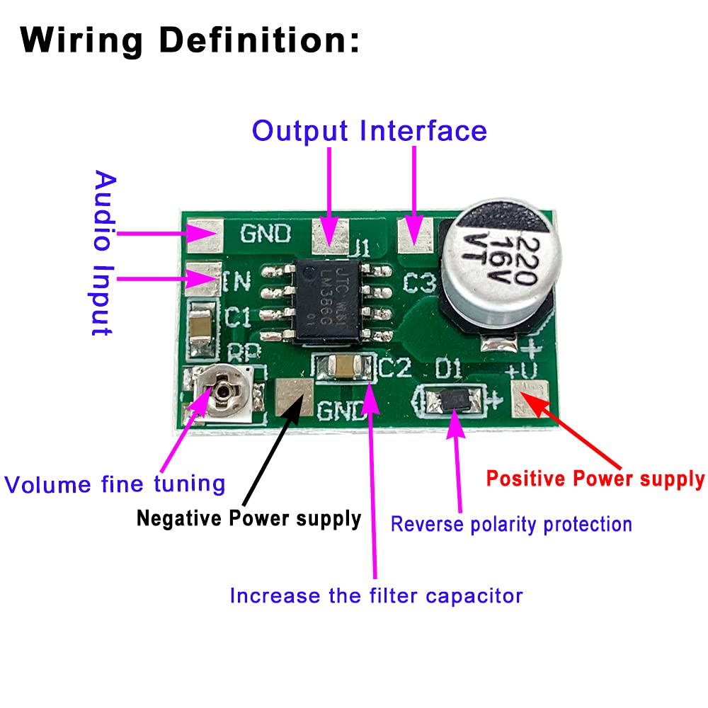 2Pcs Dc 3V 12V 5V 6V 9V Lm386 Mini Audio Power Amplifier Board Mono Micro Amp Module 750Mw Adjustable Volume