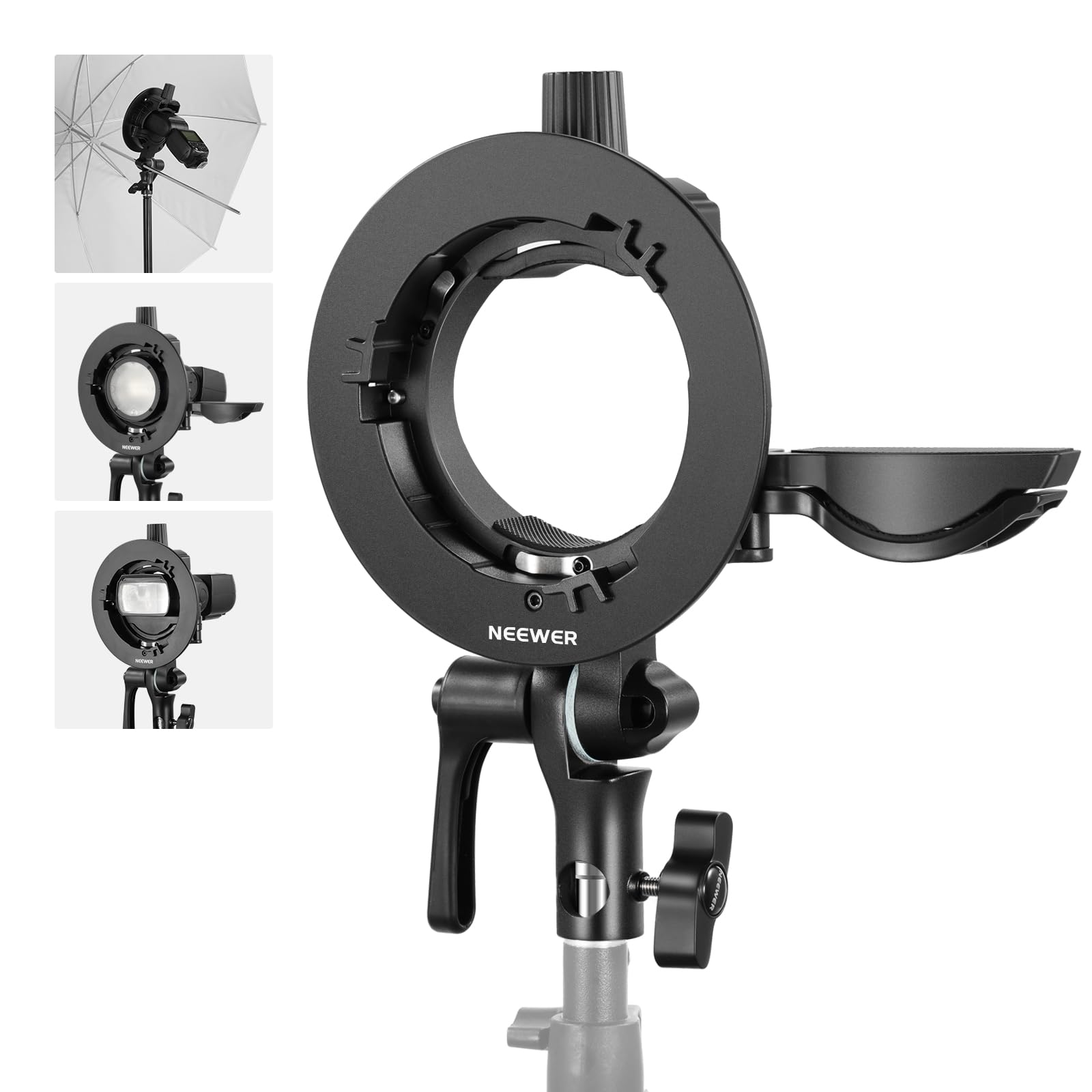 Neewer Crb1 S Type Bracket Holder With Bowens Mount & Umbrella Hole For Z2 Z1 Z760 Nw760 Nw700 Tt560 Q3 Square Head Round Head F