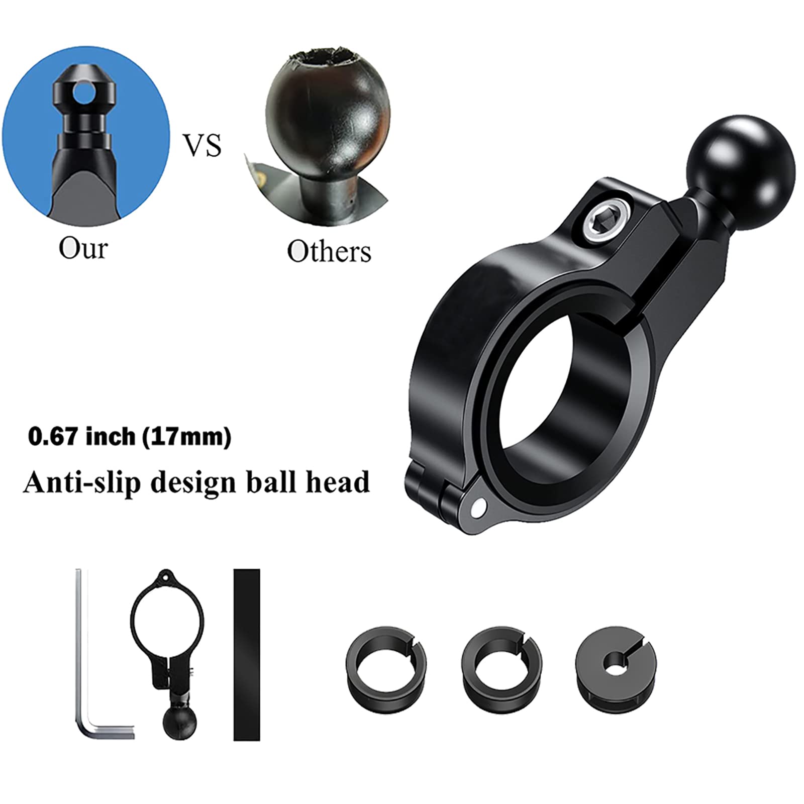 Ball Mount Adapter Aluminum Alloy Handlebar Mini Mount Base With 0.67''(17Mm) Tpu Ball Compatible With Ram Mounts & 0.67'' Ball