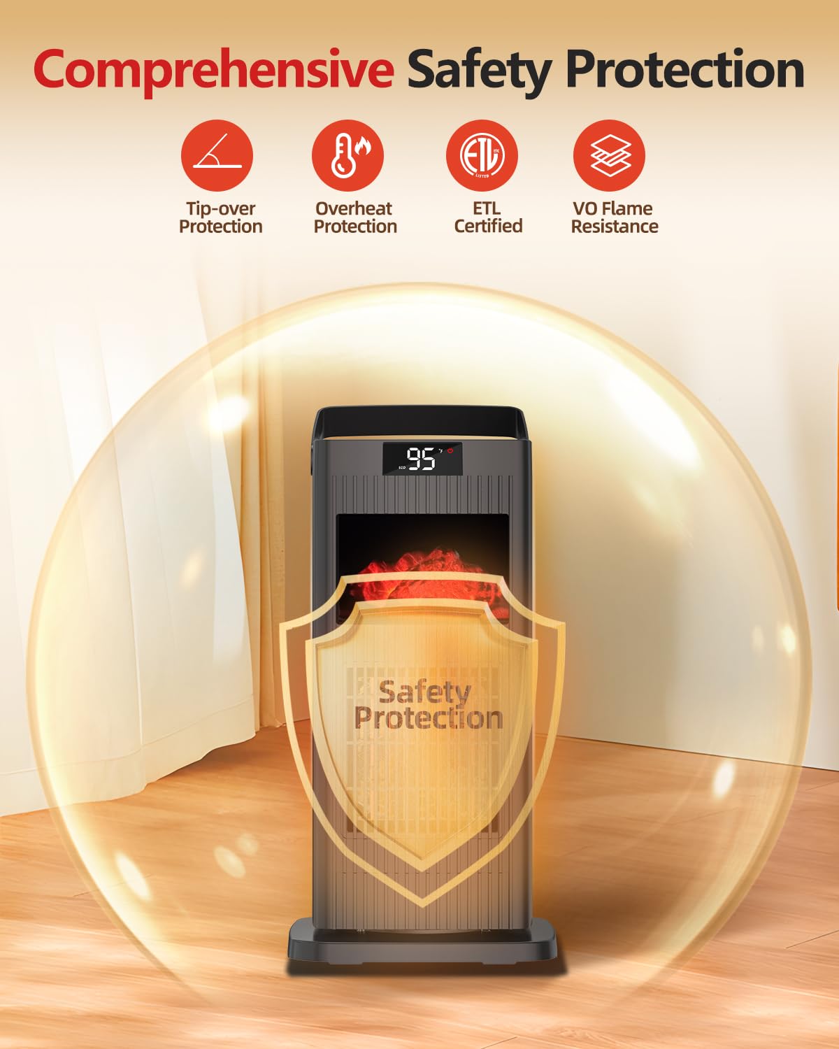 Knka Space Heater With Thermostat, Electric Space Heaters For Indoor Use, 90 Oscillation, 4 Mode, 12H Timer, 1500W Fast Heating