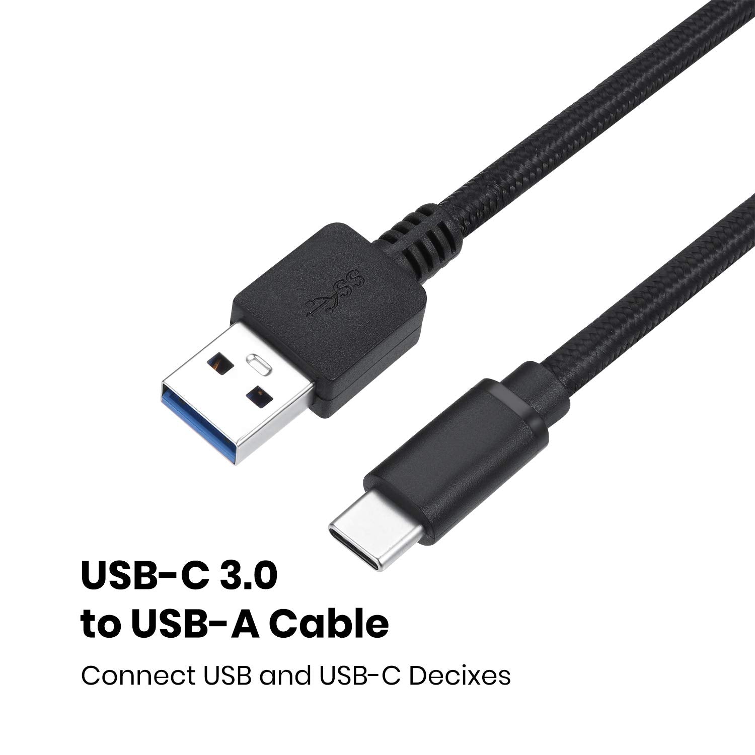 Perixx Peripro-407 Usb Type-C Male To Usb-A Male 3 Ft. Braided Cable - Usb3.0 Spec For Smartphones, Tablets, Laptop, And Desktop