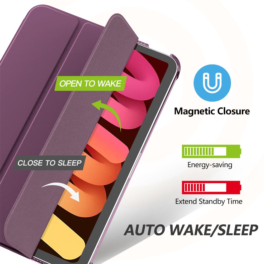 MoKo for iPad Mini 7 (A17 Pro) Case 2024,iPad Mini 6 Case 2021,8.3 inch iPad Mini 7th/6th Generation Case,Slim Lightweight Hard Back Shell Stand Cover for iPad Mini 2024 with Touch ID, Dark Purple