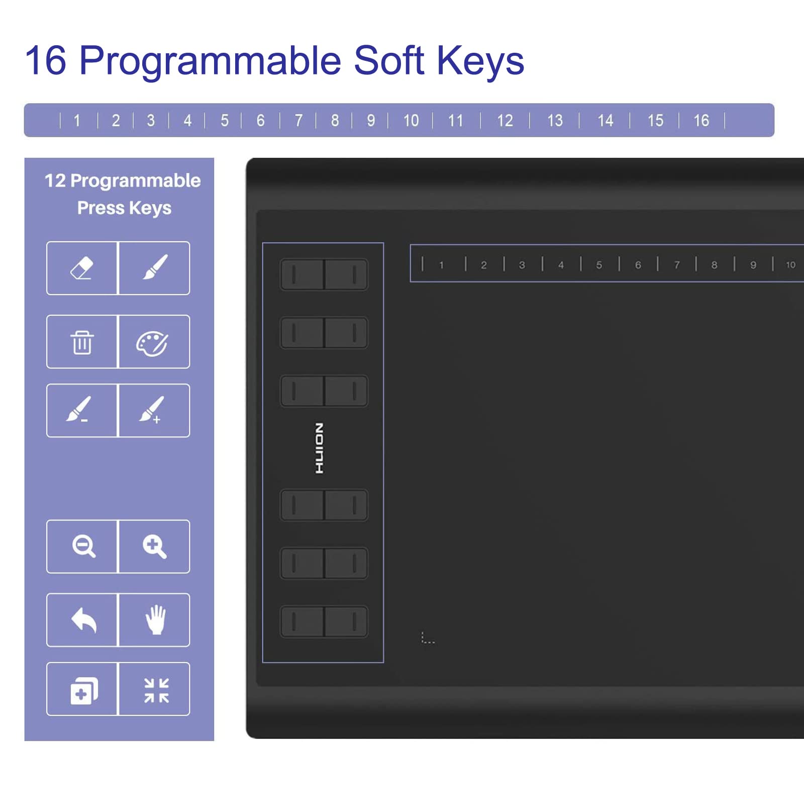Huion Inspiroy H1060P Graphics Drawing Tablet With 8192 Pressure Sensitivity Battery-Free Stylus And 12 Customized Hot Keys, 10