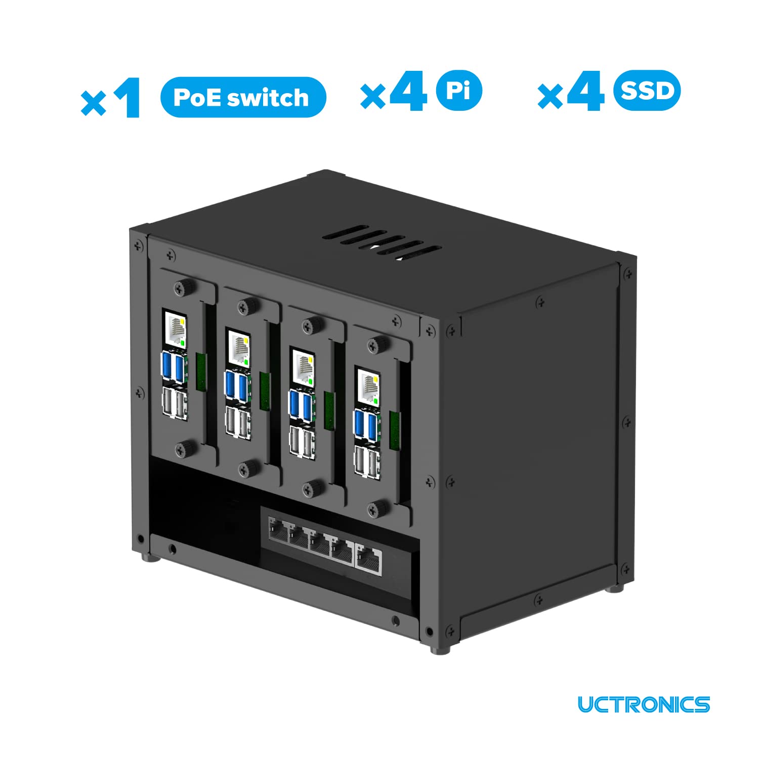Uctronics Upgraded Complete Enclosure For Raspberry Pi Cluster, With 4 Removable Mounting Brackets For Pi 5, 4B, 3B+/3B, And Oth