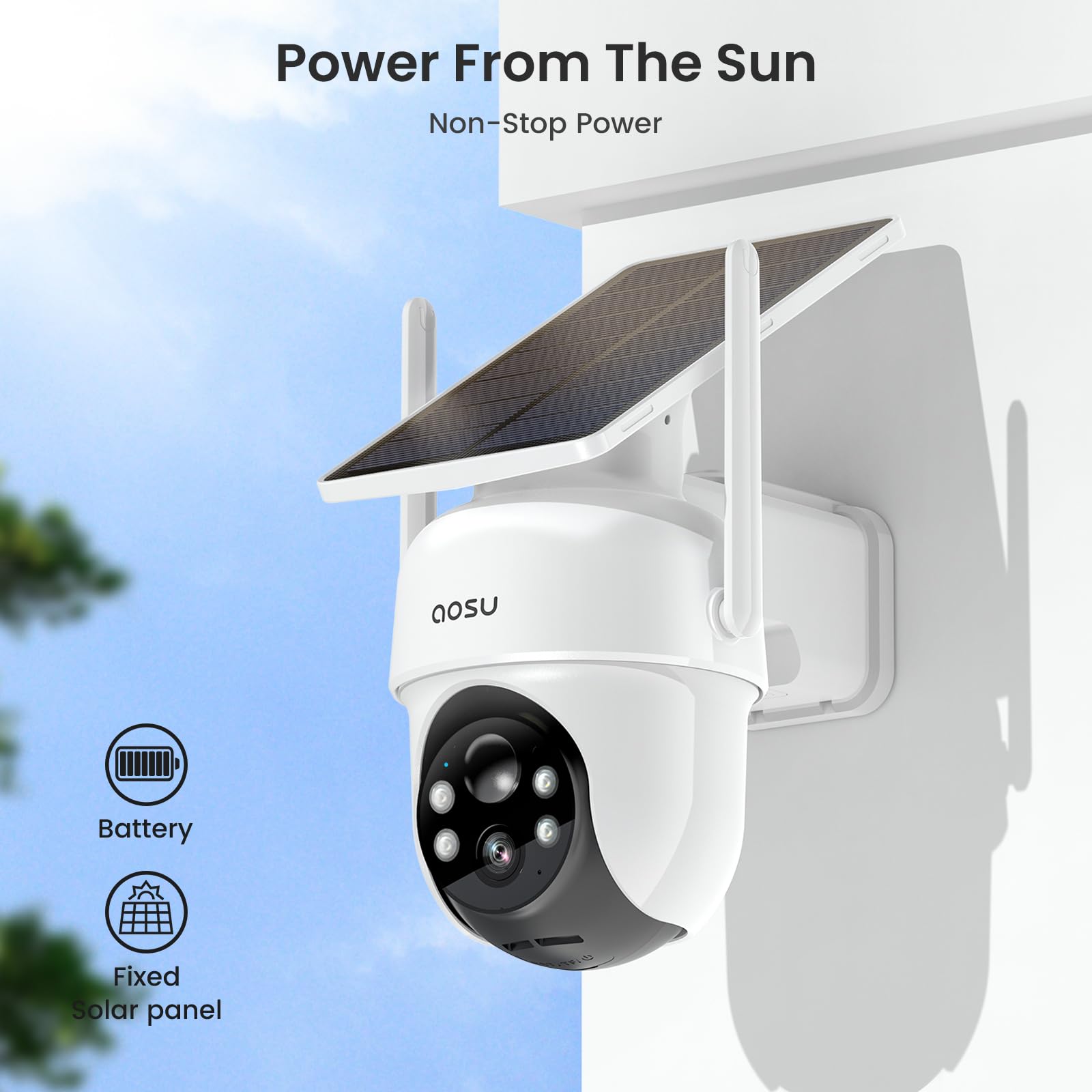Aosu Security Cameras Outdoor Wireless, 4 Cam Kit, No Subscription, Solar Powered, Home Security Cameras System With 360 Pan & T